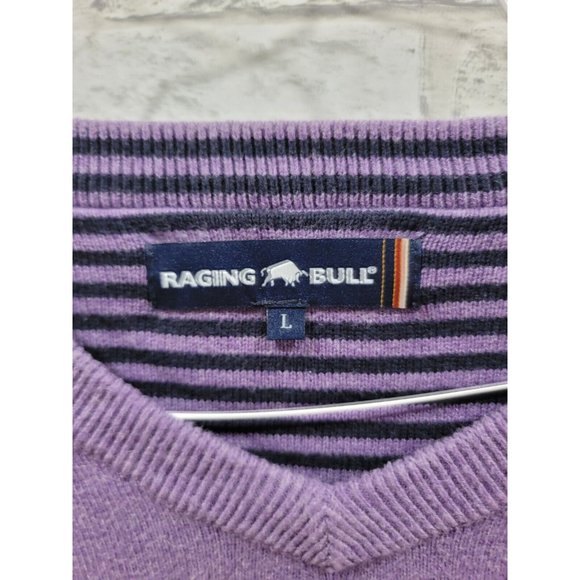 Men‎ L Raging Bull Purple Classic V Neck Sweater Cotton Cashmere Large - Picture 3 of 7
